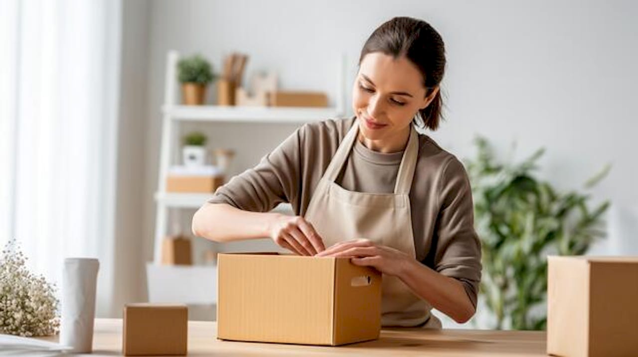 Ecommerce owner working with product samples