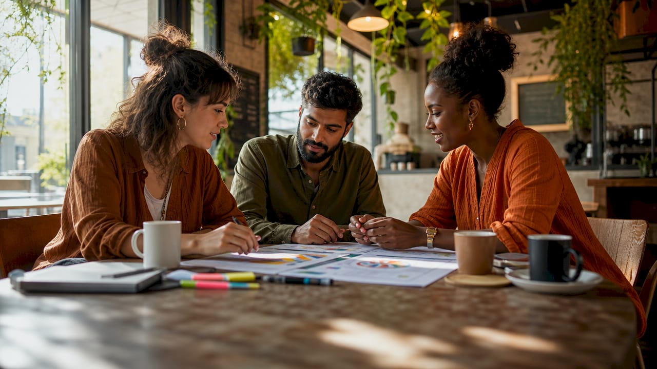 Team planning brand strategy at conference table